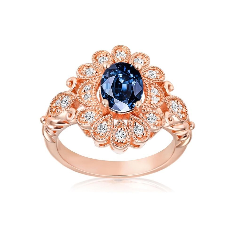 18k Vintage Rose Gold Diamond Halo Ring